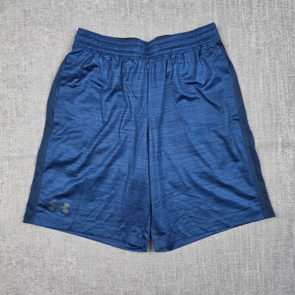 Under Armour HeatGear Athletic Shorts Blue Mens M Drawstring Training Sporty